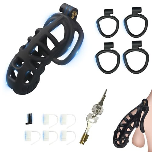 BDSMYOU 9.0 Cobra Peniskäfig Keuschheitskäfig Herren,Verbessert Mattierte Chastity Cage Male,mit 4 Arc Cockring & Unsichtbar Schloss,Keuschheitsgürtel für Herren,Sex Spielzeug für die Männer (XXL)