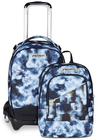 Seven Schultrolley Jack 3 Räder, grau, Rucksack mit abnehmbarem Wagen, 37 l, Trinkflasche, abnehmbarer Rucksack, vielseitig und geräumig, für Grund- und Mittelschule, Kinderrucksack