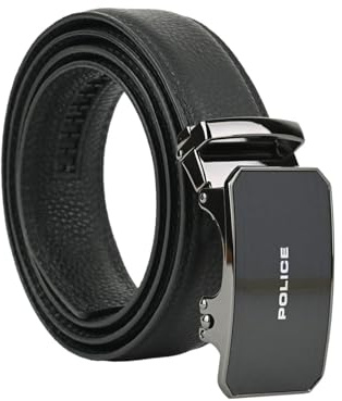 Police Cintura Uomo in Vera Pelle Con Fibbia Automatica, Accorciabile, Alta 3,5 cm, Con Scatola