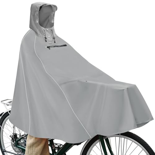 Andake Regenponcho Fahrrad Für Herren & Damen, Wasserdicht Radfahren Regen Poncho, Regenponcho Herren, Regencape Damen wasserdicht Fahrrad,Grau