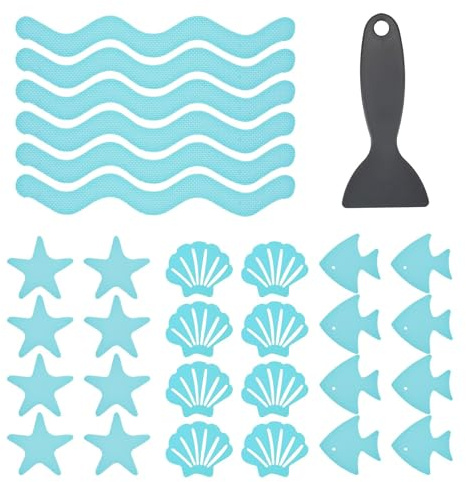 RETON 48 adesivi antiscivolo per vasca da bagno, doccia di sicurezza con stampi a 4 oceani, strisce ondulate antiscivolo, con raschietto per bagno, vasche da doccia, pavimento Poo