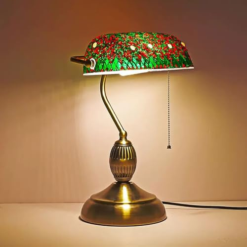 Lámpara De Banquero De Vidrio De Colores, Lámpara De Escritorio De Banquero De Estilo Turco Con Interruptor De Cadena, Lámpara De Biblioteca Vintage Para Dormitorio, Bar De Casa De Familia(Green)