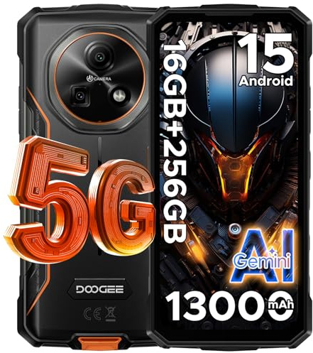 DOOGEE Fire7 Téléphone Portable Incassable 5G 2025 Android 15 10300mAh, Smartphone Incassable, 16Go(4+12)+256Go, 6,6 Pouces 64MP MTK 6300 Octa Core Gemini AI, GPS/NFC/OTG