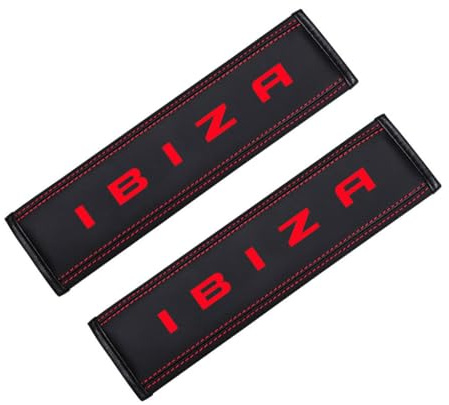 LVGURLV Almohadilla Cinturon Coche para SEAT IBIZA, Cuero cómodo de Carbono Almohadillas para Cinturón Protector Cinturon Coche Accesorios 2 Piezas (Red)