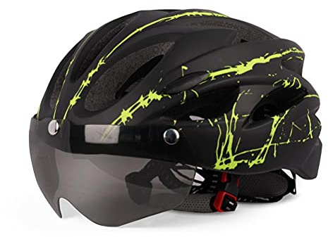 Stylebest Casco de Bicicleta Ligero para Adultos, Hombres y Mujeres con Visera Magnética, 18 Orificios de Ventilación, Tamaño Ajustable 58-62 Cm para Ciclismo de Montaña (Verde Negro)
