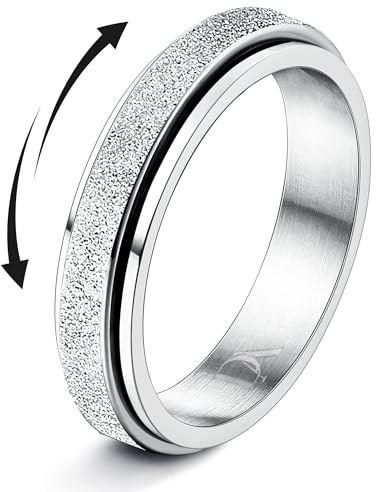 Diamday Anello Antistress Donna Uomo Anello Spinner Fidget Ring Anelli Acciaio Inossidabile Donna Sabbiatura Glitterata Girano Anelli Anti Ansia Argento Oro Antistress Gioielli