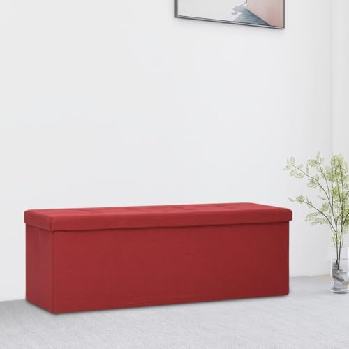 Générique Panca portaoggetti pieghevole in finto lino rosso bordeaux, baule portaoggetti con seduta imbottita in schiuma, panca d'ingresso in MDF per soggiorno, capacità 110 kg