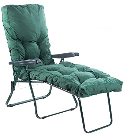 Alfresia Folding Sun Lounger with Classic Cushion – Adjustable Reclining Garden Lounger, Steel Frame, Outdoor Sun Lounger Chair with Thick Cushion