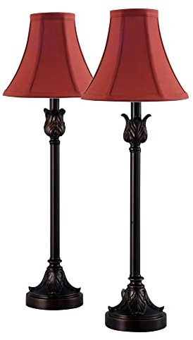 Catalina Lighting 19358-003 Brenda Buffet Table Lamps, Desk Lamp for Office, Dorm, or Bedroom, Reading Light Nightstand Lamp, LED Bulb NOT Included, 25.75, Bronze, Set of 2