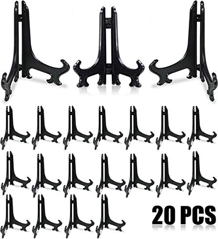 Woohome 6 Pollici 20 Pz Nero Plastica Cavalletto Piastra Supporti Pieghevole Supporto Foto Plate Stand per Immagini Casa Matrimonio Decorazione