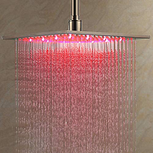 Moderne 40 x 40cm Luxus LED Regendusche Einbau-Duschkopf Deckenbrause Quadrat Überkopfbrause 3 LED Farben (Chrom)