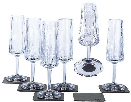 silwy® bicchieri magnetici in plastica high-tech con cuscinetti in gel nano in metallo - bicchieri da campeggio antiscivolo, accessori per barche e yacht (spumante // 0,15 l // set da 6)