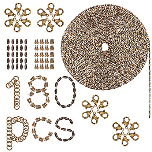 SUNNYCLUE 16 Fuß Kugelkette Halskette Gliederketten 3.8x2 mm Für Die Schmuckherstellung 50 Kugelkettenverbinder Perlenspitzen 30 Karabinerverschlüsse Für Die DIY-Halsketten-Armband-Choker-