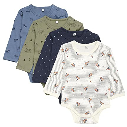 PIPPI Body LS AO-Printed (4-Pack), Biancheria Intima Unisex - Bimbi 0-24, Deep Lichen Green, 104