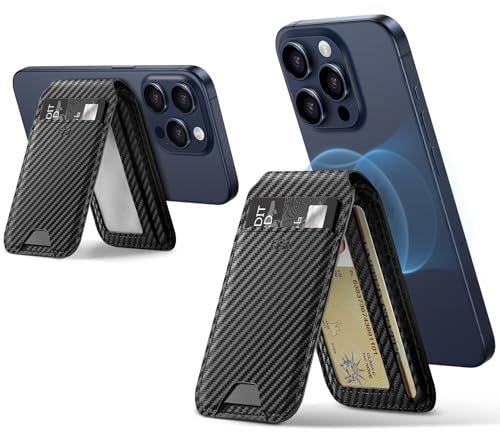 ESR para MagSafe Cartera, Soporte Ajustable, 3 Tarjetas, Cuero Vegano, Tarjetero para iPhone Series 17/16/15/14/13/12 y Google Pixel 10/10 Pro/10 Pro XL, NO para 13/12 Mini, Fibra Carbono Negra