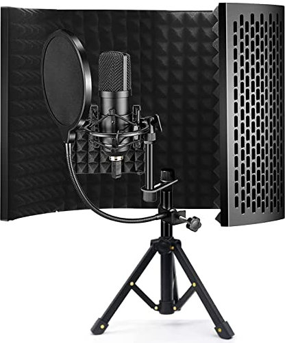 Espuma de Aislamiento de Micrófono, Professional Studio Recording Microphone Isolation Shield, Panel de Aislamiento Acústico Plegable con Soporte para Trípode para filtrar la voz