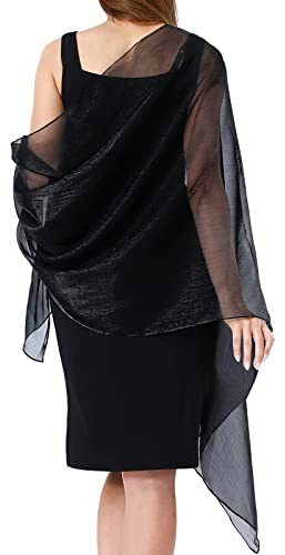 Damers genomskinliga crepe-sjalar och halsdukar för kvällsfestklänning, kvinnor lätt glittrande brud bröllop resa halsduk, Svart, 200×68 cm / 79 x 27