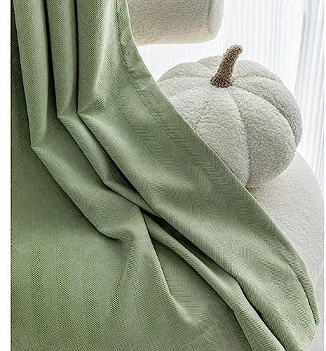 Mesnt Vorhänge Wohnzimmer, Einfarbiger wärmeisolierter Fenstervorhang mit Fischgrätmuster aus Chenille-Gewebe, Matcha Grün-Haken, 137x214CM-2 STÜCK