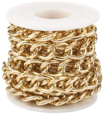 Boutgiem - Catena barbazzale in alluminio non saldata, 2 m, con maglie grosse dorate, 17 x 13 x 3 mm, per la creazione di gioielli fai da te