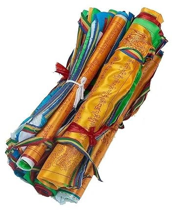 Drapeaux de prière tibétains InDmar, Multicolore, 3 à 11 m, Drapeaux Lungta en satin avec cheval à vent, tibétain, pour décoration et prière