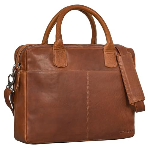 STILORD 'Performance' Vintage Aktentasche Damen Leder Umhängetasche mit Laptopfach 15.6 Zoll Bürotasche Arbeitstasche Notebooktasche Echtleder, Farbe:sila - braun
