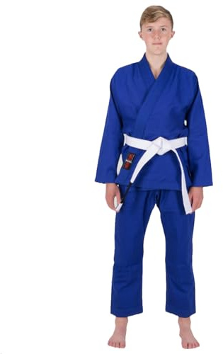 VADER Sports Student Judo Gi Adults Judo Suits 100% Cotton Judo Kamino BJJ Uniform Middle-Weight Blue Training Judogi with Free White Belt (Blue, 4/170cm)