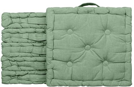 IlGruppone 6 Pezzi Cuscini Sedia Quadrati Alti Mattonella Trapuntati Cuscino da Pavimento con Maniglia 40x40 Cm Altezza 6 Cm Cuscino Spesso Cucina Interno Esterno Coprisedia - Salvia