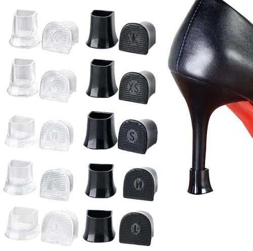 TRKETK 10 Pares Protector De Tacón Alto para El Talón para Zapatos De Mujer Funda Accesorios 5 Tamaños Antideslizantes para Cesped Stiletto Cubre Tacones para Bodas Ocasiones Forma