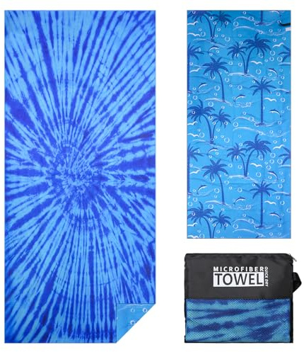 Vorvowry Telo Mare Grande Microfibra Uomo Donna Leggero Asciugatura Rapida Asciugamano Mare Telo Spiaggia Antisabbia con Borsa in Rete 80×180cm Tintura per Cravatta Blu