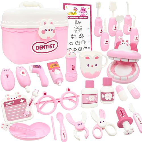 VBACALA Arztkoffer Kinder ab 3 Jahre,Arztkoffer Kinder,Zahnarzt Spielzeug Kaninchen Zahnarzt Spielzeug,Doktorkoffer KinderArztkoffer Rollenspiel für Kinder3+ Jahren
