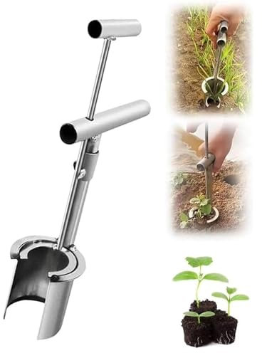CHANGLKJ Trasplantador De Bulbos De Jardinería, Herramienta para Plantar Bulbos con Mango Largo, Juego De Plantador De Bulbos con Mango En Forma De T, Material De Acero Inoxidable Duradero