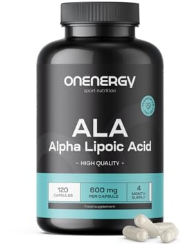 OnEnergy ALA – ácido alfa lipoico 600 mg - 120 Cápsulas Vegetales - Suministro para 4 meses - Dosis Alta - Para Deportistas y Personas Físicamente activas - Aumento de Energía