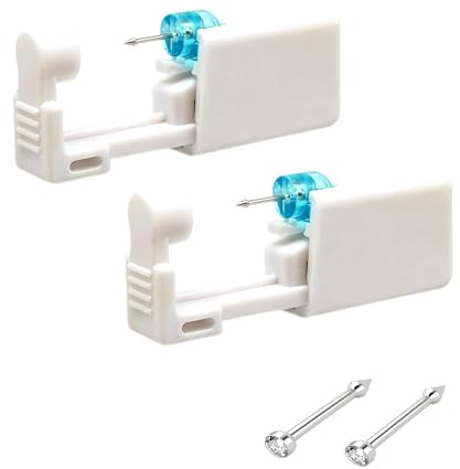 Vayfoni 2 Pack Disposable Nose Piercing Kit - Sterile Self Piercing Gun with Studs Portable Ear Piercing Kit - Safety Tool for First Time Use