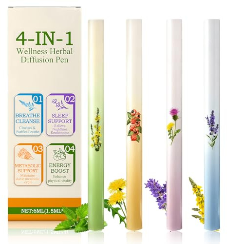 4 Pièces Stylo Diffuseur à Base de Plantes, Purificateur de Poumons À la Molène, Stick à Inhalation aux Herbes, pour Le Rafraîchir et Revigorer, Facilitant la Respiration, Formule Douce