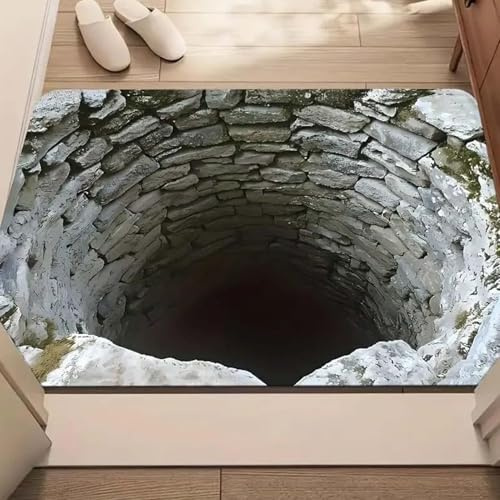 3D Optical Illusion Rug | Non-Slip Visual Trap Floor Mat | Cave & Stone Visual Illusion Doormat for Indoor & Outdoor Use, for Entrance Doorway, Living Room, Bedroom and Porch Decor