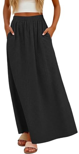 Générique Jupe Longue Femme Jupe Maxi Femme Maxi bohème Fluide Taille Haute Coupe A Ligne Ample avec Poches légère Vacances été Longue Fluide Plage A Ligne Confortable Respirante aérienne Rendu Chic