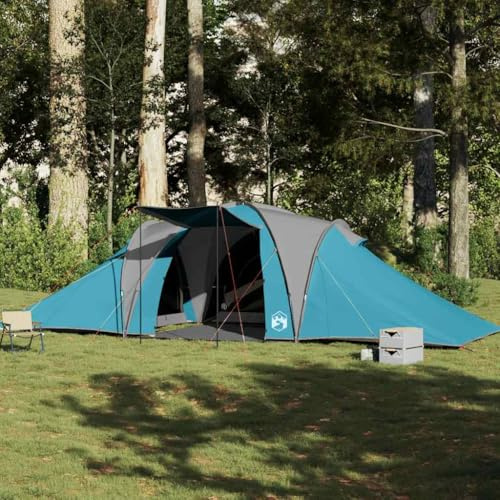 Tente familiale dôme 6 Personnes Bleu imperméable avec auvent, Facile à Monter, légère et Portable pour Camping randonnée et Festival, abri spacieux 3 Chambres avec E-Port, 185T revêtement PU