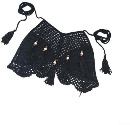 QuivyLivy Parte superior de bikini bohemio de ganchillo a mano para mujer con flecos, algodón acrílico para playa, piscina, vacaciones, salida de baño estilo bohemio