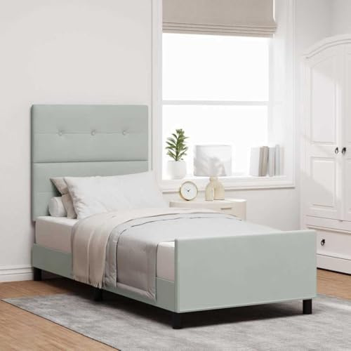 Teenpull Cama somier Gris Claro 100 x 200 cm de Terciopelo con cabecero Ajustable, Estructura de Pino, Base de lecho para Dormitorio, Descanso Interior y Soporte Estable