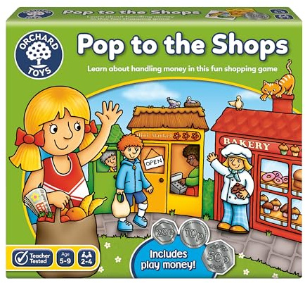 Orchard Toys Pop to the Shops Board Game, Helps Teach Handling Money and Giving Change, Perfect for Ages 5-9, Helps Money Skills, Educational Toy Game, 250 x 220 x 50mm