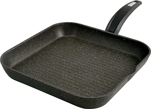 Moneta Bistecchiera Antiaderente Hercules Stone Pentole Cucina, Alluminio Rivestito, Nero, 28 cm
