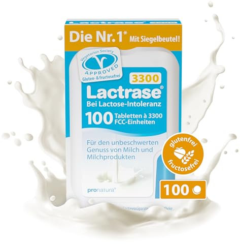 pro natura Lactrase 3300 – 100 Lactase Tabletten bei Lactose-Intoleranz, für den unbeschwerten Genuss von Milch und Milchprodukten