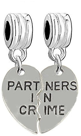 Sexy Sparkles 2pc Partners in Crime Broken Heart Charm Bead for European Snake Chain Charm Bracelet