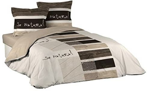 Douceur d'Intérieur So Natural - Juego con funda de edredón y 2 fundas de almohada, algodon, estampado, Multicolor, 240 X 220 cm
