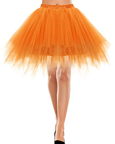 Bbonlinedress Mini tyllkjol för kvinnor 1950-tal, vintage, vuxen, balett, tutu, skater-kjol för cosplayfest, Orange, S