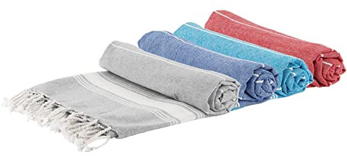 Nicola Spring Turkish Cotton Bath Towels - 170 x 90cm - 4 Colours - Pack of 4 - Lightweight & Absorbent Large Adults Drying Beach Towel Bathroom Gym Cloth Sauna Hammam Shower Sheet