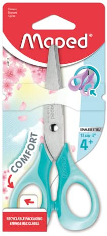 Maped Tijeras Escolares Sensoft Pastel 13 cm, Tijeras Infantiles con Agarre Ergonómico, Anillas Blandas y Cuchillas de Acero, Diseño Clásico y Cómodo