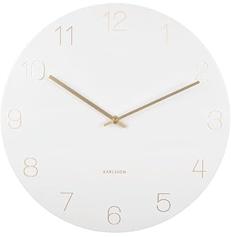 Karlsson [DL] Wall Clock Charm Engraved Numbers White D. 40cm, H. 3,5cm, Excl. 1 AA Battery -