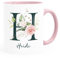 SpecialMe® Kaffee-Tasse mit Buchstabe Initiale Monogramm personalisiert mit Namen Rosen-Motiv persönliche Geschenke rosa Keramik-Tasse