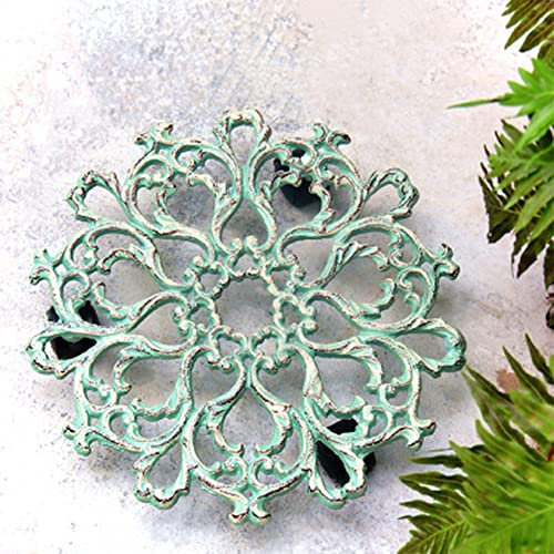 XSSS-ZC Eisen Blumentopf Bodenschale, Garten Balkon Dekoration Blumenständer, Blumenhalter, Beweglicher Gusseisen Bodenhalter,No.8 Diameter 28cm